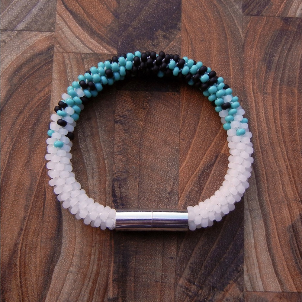 Ice, Aqua, Black Seed Bead Bracelet | Handmade Custom Size | Jaded Vine Design